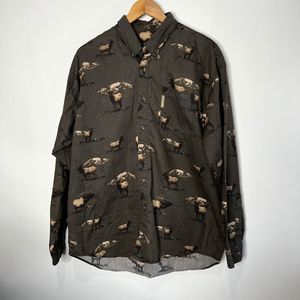 Columbia Button Up Shirt Long Sleeve Brown Hunting Elk Men's Size Large